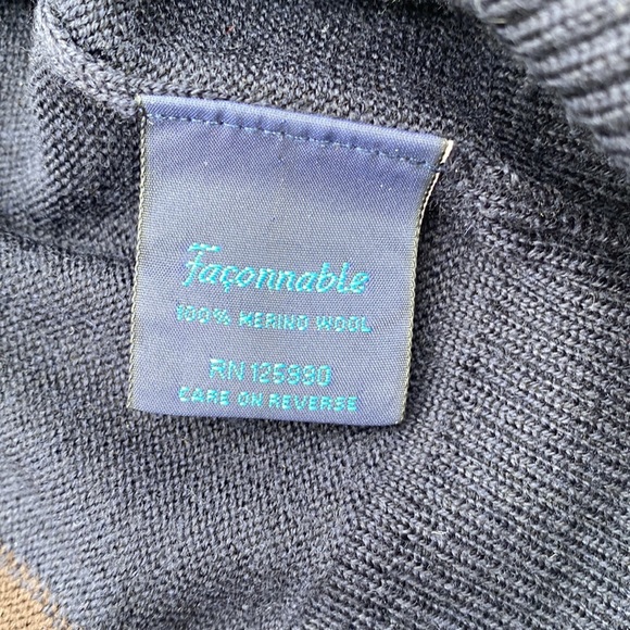 Faconnable Brown and Navy Blue Vertical Stripe Merino Wool Crewneck Sweater NWT - Picture 4 of 9